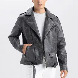 DeFacto Men Checked Crop Leather Jacket-image-66