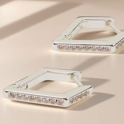 Accessorize Sterling Silver Plated Cubic Zirconia Studded Geometric Hoop Earrings-45