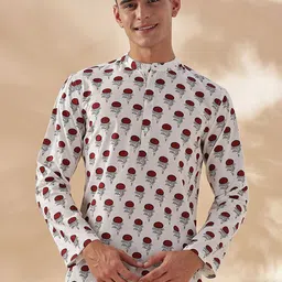 Anouk Tribal Printed Band Collar Thread Work Pure Cotton Short Kurta-picture-12