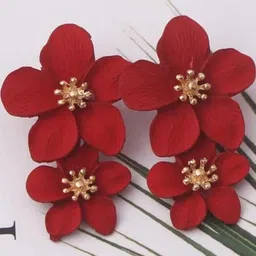 AKISON JEWELS Women Maroon Floral Alloy Earrings-14