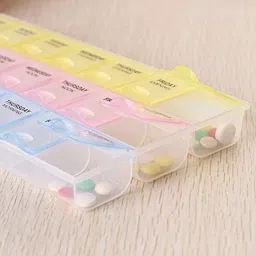 rabbonix Cells with daily detail caps makes it easy to dispense tablets. You can see through colored cover for easy viewing. It helps to keep track of the medication you take at different times of the day. You can store 03 weeks/21 days of tablets in this box. You can see pill box pills pastel colored tablets easily at it. package includes: 1 x pill box colour: As shown in image. Pill Medicine Organizer Reminder Storage Box for 7 Days, 3 Layer Pillbox Pill Box image 5