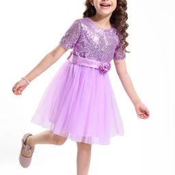 Hola Bonita Girls Embellished Sequined Belted Net Fit & Flare Dress-image-89