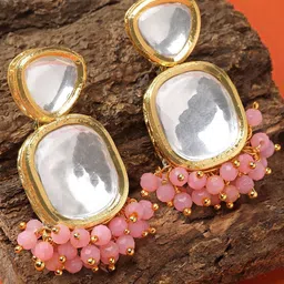 Sangria Gold-Plated Kundan Studded & Beaded Contemporary Drop Earrings-14