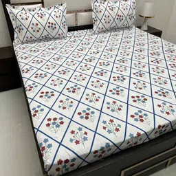 Pure Decor White Floral 220 TC Queen Bedsheet with 2 Pillow Covers-image-51