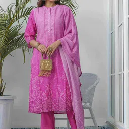 House of Pataudi Bandhani Printed Ombre Kurta & Trousers With Dupatta-42