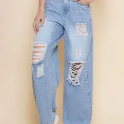 PUELLA Women Flared High-Rise Highly Distressed Light Fade Jeans-image-90
