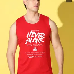 WOOSTRO Pack Of 2 Printed Combed Cotton Gym Vests VWS26(ALONE RED)(98 OLIVE)-43