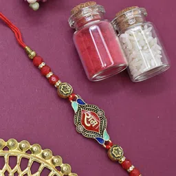 MEIRA JEWELLERY Set Of 3 Artificial Stones Studded & Beaded Ram Thread Rakhis-19