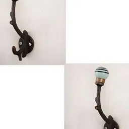 IndianShelf Grey & Black 2 Pcs Striped Ceramic Wall Hooks-17
