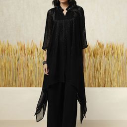 Soch Embroidered Beads Mandarin Collar Georgette A-Line Tunic & Palazzos With Cutdana-image-21