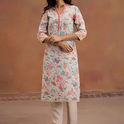 Jaipur Kurti Embroidered Tropical Printed Straight Kurta Set-3