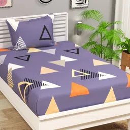 VAS COLLECTIONS Grey & White Geometric Printed 144 TC Single Bedsheet with 1 Pillow Cover-picture-7