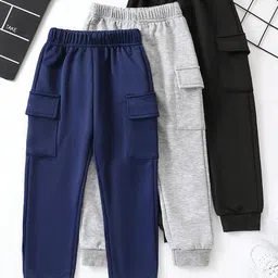YK X Trampoline Kids Pack of 3 Relaxed Fit Mid-Rise Cotton Cargos Trousers-image-20