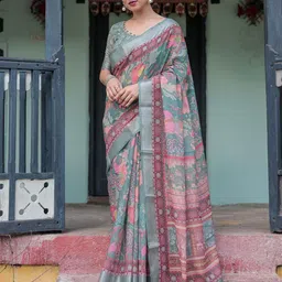 all about you Woven Design Zari Pure Linen Saree-image-62