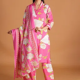 BAESD Women Floral Printed Regular Kurta with Palazzos & With Dupatta-11