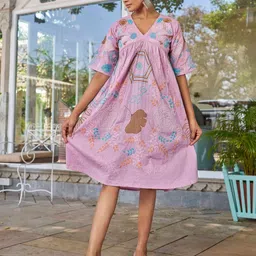 Moda Rapido Women Floral Embroidered V-Neck A-Line Knee Length Dress-image-59