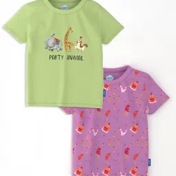 Nauti Nati Girls Pack of 2 Antimicrobial Graphic Printed Round Neck Cotton T-shirts-24