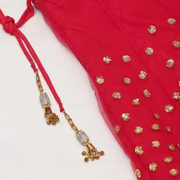 FABPIXEL Embroidered Sequinned Semi-Stitched Lehenga & Unstitched Blouse With Dupatta image 3