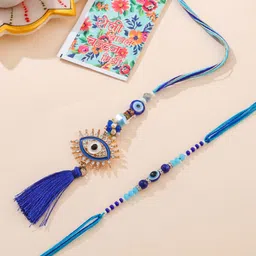 Sangria Artificial Stones Studded & Beaded Evil Eye Bhaiya Bhabhi Rakhis With Roli Chawal-58