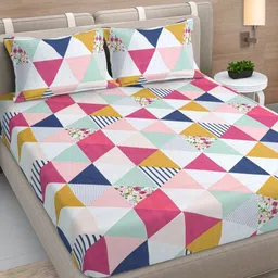 FABINALIV Pink & Blue Geometric Printed 300 TC King Bedsheet Set 2.5 M X 2.25 M-image-93