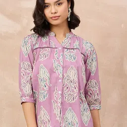 all about you Women Floral Printed Mandarin Collar Cotton Top-picture-53