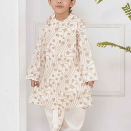 Sethukrishna Boys Geometric Printed Band Collar Kurta With Churidar & Nehru Jacket image 3