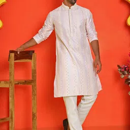 Jompers Men Embroidered Regular Mirror Work Kurta with Pyjamas-4