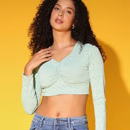 Istyle Can Women Self Design Sweetheart Neck Regular Crop Top-image-97
