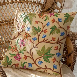 CASABLEU Varoski Kashmiri Beige 2 Pieces Floral Printed Square Cushion Covers-picture-20