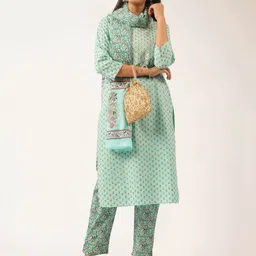 KALINI Women Floral Printed Regular Pure Cotton Kurta with Trousers & With Dupatta-picture-42