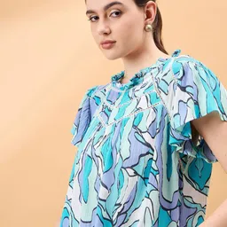 all about you Print Flutter Sleeve Crepe Top image 3