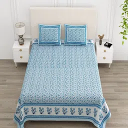 tundwal's White & Blue Floral Printed Cotton 210 TC King Bedsheet Set 2.74 m x 2.28 m-image-79