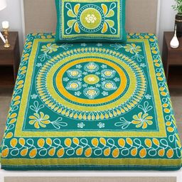UNIQCHOICE Turquoise Blue Floral Printed Cotton 120 TC Single Bedsheet Set 2.25 m x 1.5 m-image-84