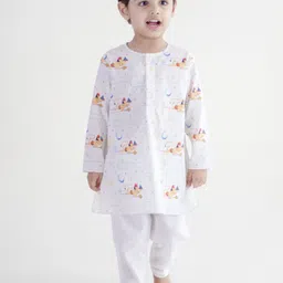 Tiber Taber Boys Hanuman Blessing Printed Straight Pure Cotton Kurta With Pyjama-14