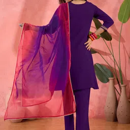 Sangria Embroidered A-Line Kurta With Trousers & Dupatta Sets image 2