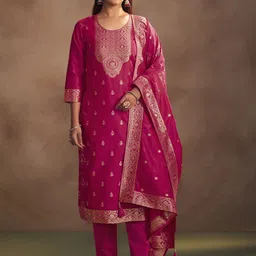 DRESOUL Women Ethnic Motifs Woven Design Regular Straight Calf Length Kurta Set-picture-6