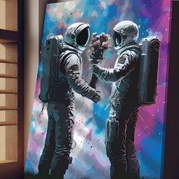 Myntra Elegant Homes Off White & Blue Space Astronaut Couple Graffiti Canvas Wall Art-image-97