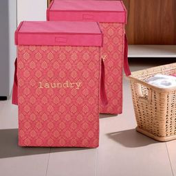 Myntra Elegant Homes Maroon Printed Foldable Laundry Bag With Handles-46