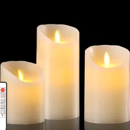 LTETTES White 3 pieces Pillar LED Candles-25