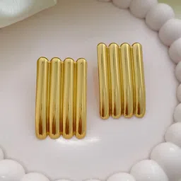 ISHKAARA Stainless Steel Gold-Plated Contemporary Antique Studs Earrings-34