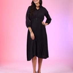 Raiyani Enterprise Women Shirt Collar Fit & Flare Midi Dress-picture-40