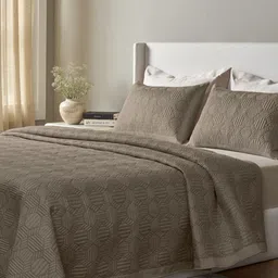 SANSAAR A DDECOR BRAND LIVE CONSCIOUSLY Brown Self Design Cotton 3 Piece Bedding Set-image-51