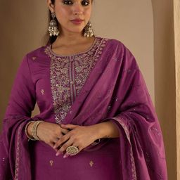 Indo Era Ethnic Motifs Embroidered Thread Work Straight Kurta With Trousers & Dupatta-picture-17