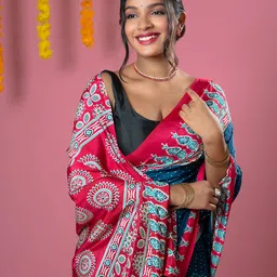 HELLA FASHIONS Ajrak Printed Saree With Unstitched Blouse Piece-picture-25