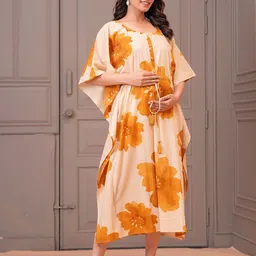 Nayo Women Maternity Floral Printed Kaftan Dress-picture-45