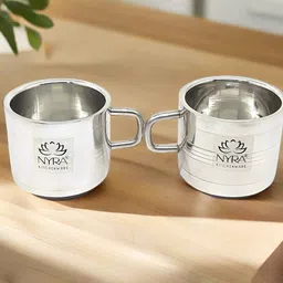 Nyra Kitchenware Steel & Black 2 Pieces Textured Stainless Steel Glossy Cups-100 ml Each-image-33