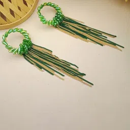 DIVASTRI Gold-Plated Contemporary Artificial Beads Tasselled Drop Earrings-image-63