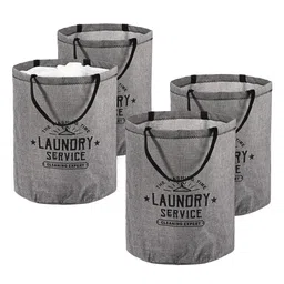 Kuber Industries 4-Pcs Grey & Black Printed Foldable Cloth Basket With Handle-21