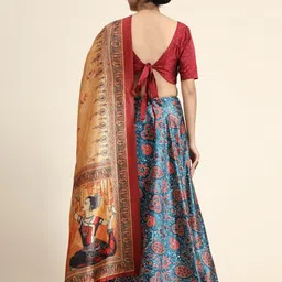 Kaizen TEXO FAB Teal & Maroon Printed Block Print Semi-Stitched Lehenga & Blouse With Dupatta image 5