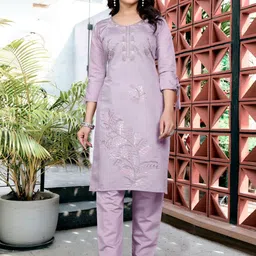 NANDKASHI Floral Embroidered Sequinned Straight Kurta With Palazzos-picture-13